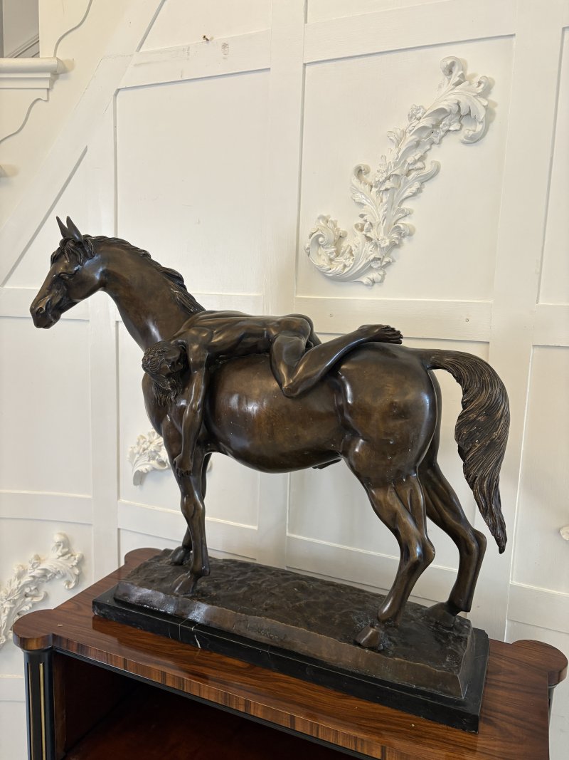 Large Antique Bronze Study of a Nude Male on Horseback - Image 5